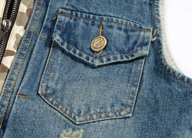 Description Picture 4 of itemMens Vintage Ripped Jeans Man Hooded Vest Casual Male Denim Vest With Multi Pocket Sleeveless Jacket Masculino Colete XXXL