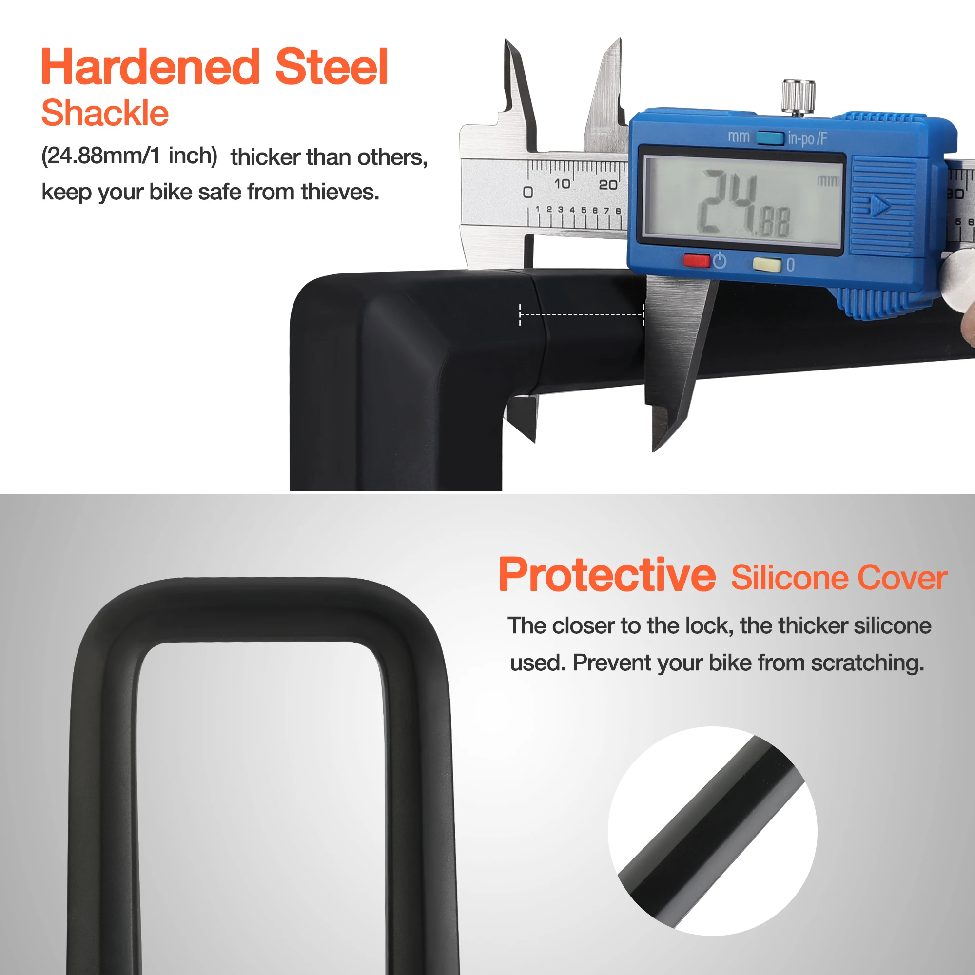 Valuemax Bike U Lock black Orange Color Anti-theft Secure MTB Road Bike Motorcycle Wheel Lock With Bracket & Key