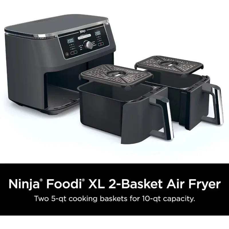 Ninja DZ401 Foodi 10 Quart 6-in-1 DualZone XL 2-Basket Air Fryer w 2 Independent Frying Baskets, Match Cook & Smart Finish, Grey 5