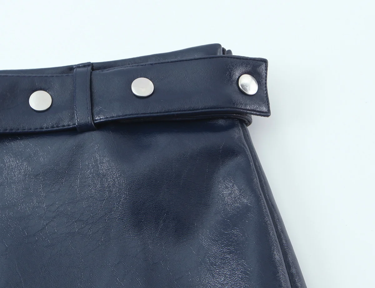 HH Damen Mode Stehkragen Ärmellose Weste mit Reißverschluss und Ledereffekt-Verzierung + Frühlings-Nieten-Gürtel Minirock Zweiteiler-Set – Detail 18