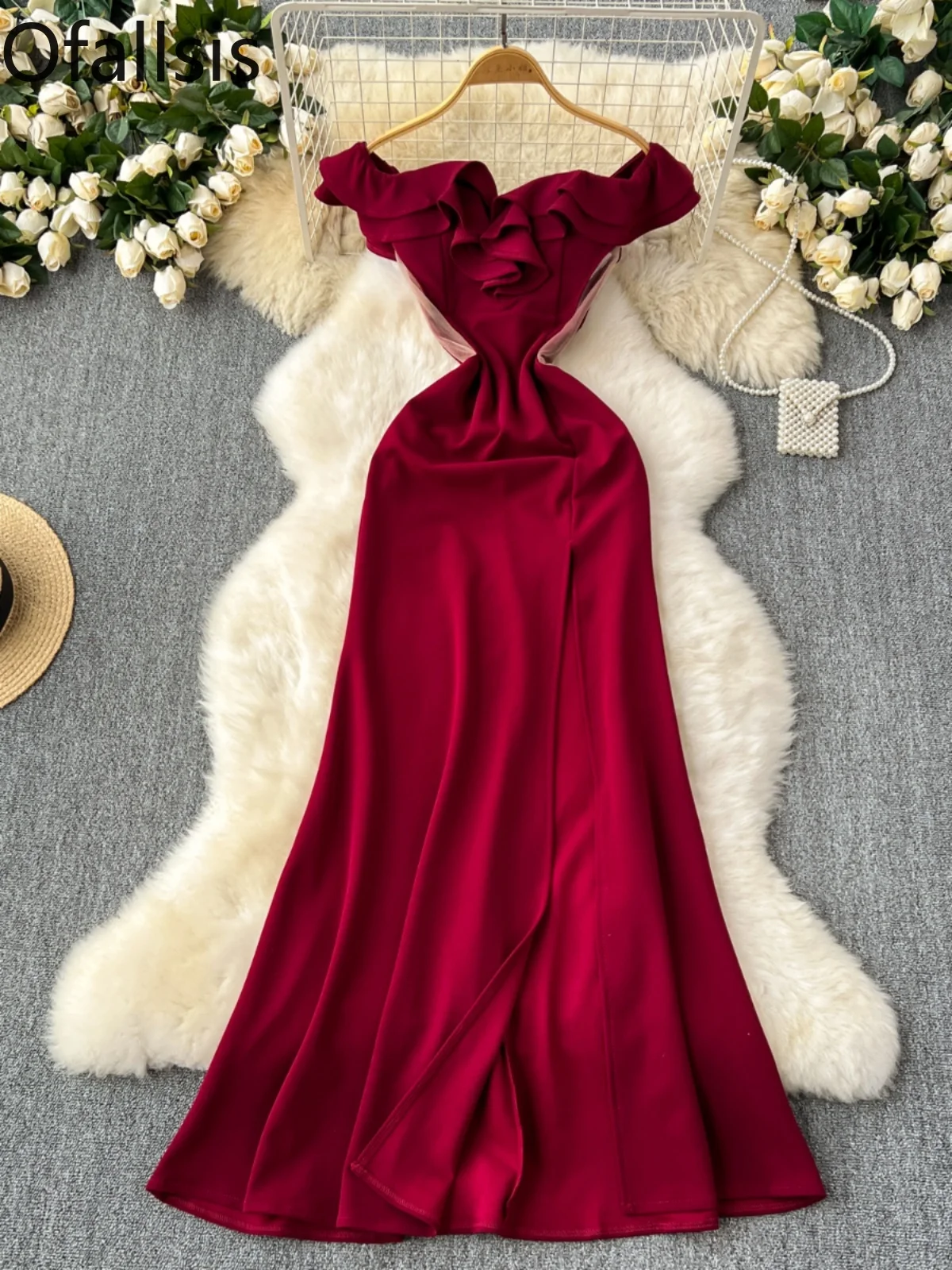 

Женское вечернее платье с высоким разрезом Ofallsis, длинное платье с открытыми плечами и высокой талией в стиле Звезд, элегантный наряд для вечеринки, 2024