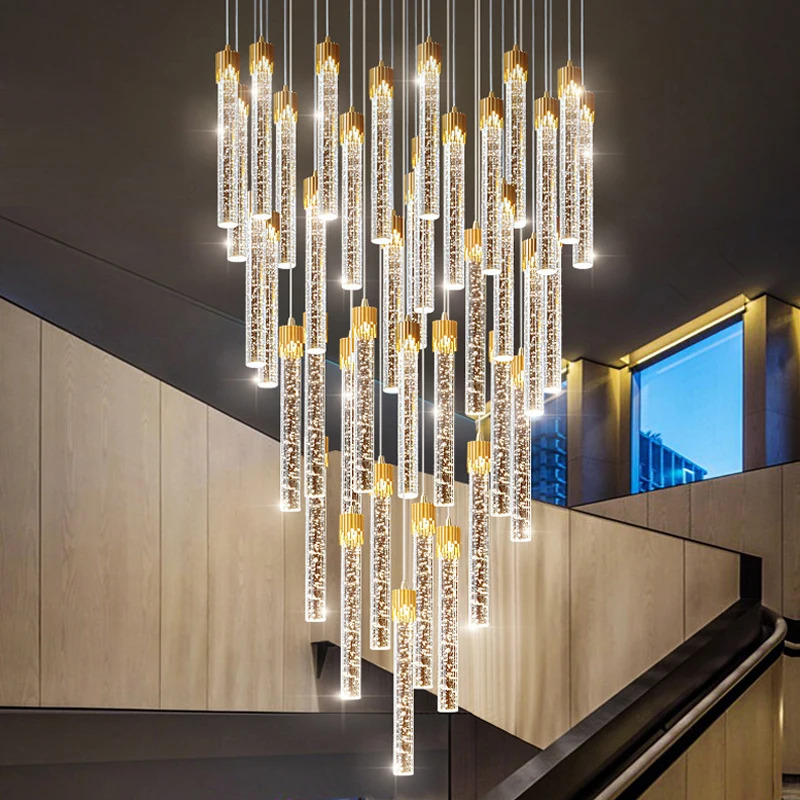 

Modern long crystal led chandelier luxury villa living room dining room stair chandelier shopping mall decoration Chandelier