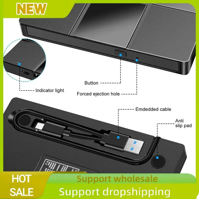 1 Piece 7-In-1 External Multi-Function Optical Drive Black Plastic Notebook External Recorder Ultra-Thin