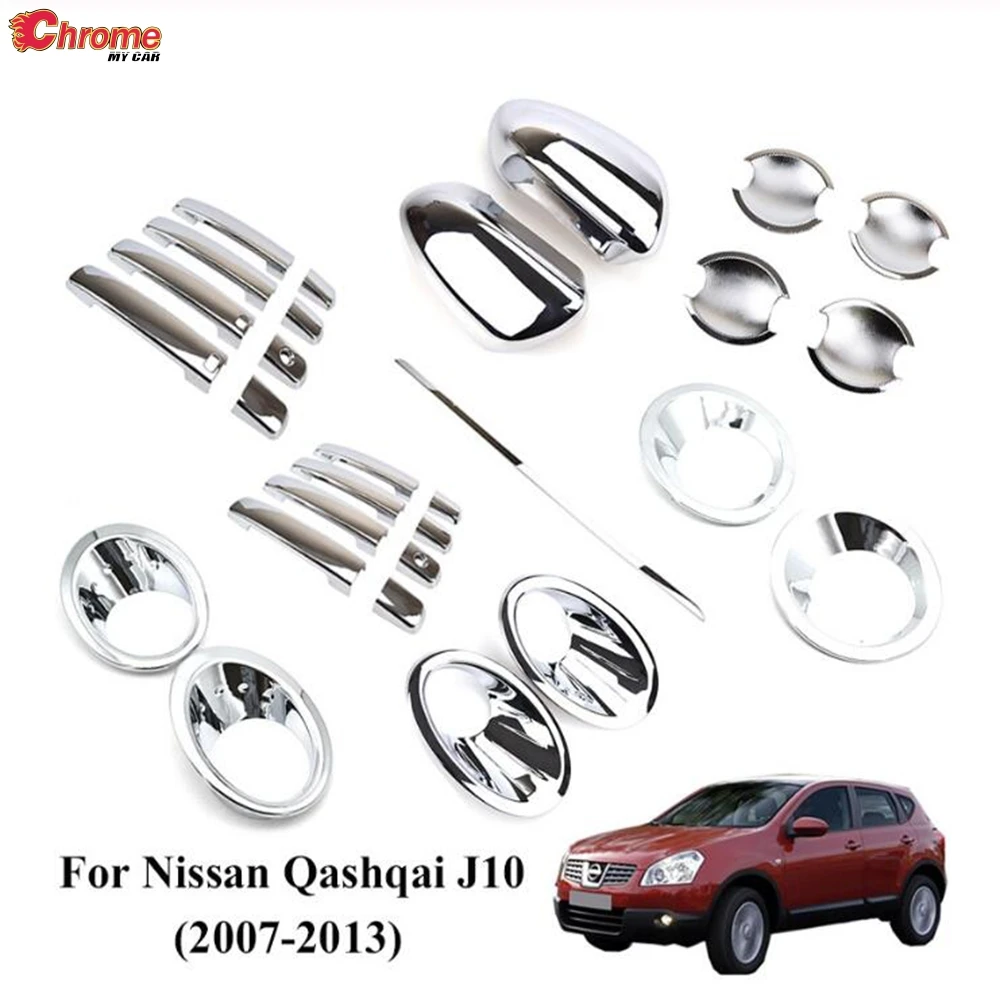 Car Fog Light Cover For Nissan Qashqai J10 2007-2013 Chrome Front Rear Fog Light Door Bowl Handle Side Mirror Cover Trim