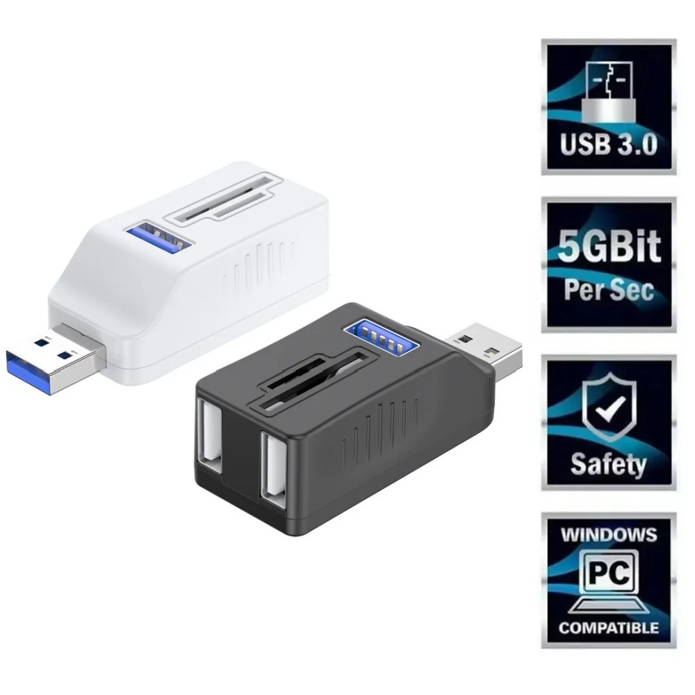 5 in 1 Mini Splitter USB 3.0 HUB Adapter Extender Box Laptop Office Multi Function Reading USB Card Reader Docking Hub Converter