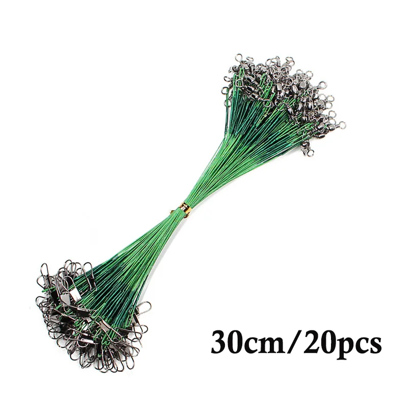 20PCS Anti Bite Steel Fishing Line Steel Wire Leader Swivel Fishing Accessory Lead Core Leash Wire 15CM-50CM