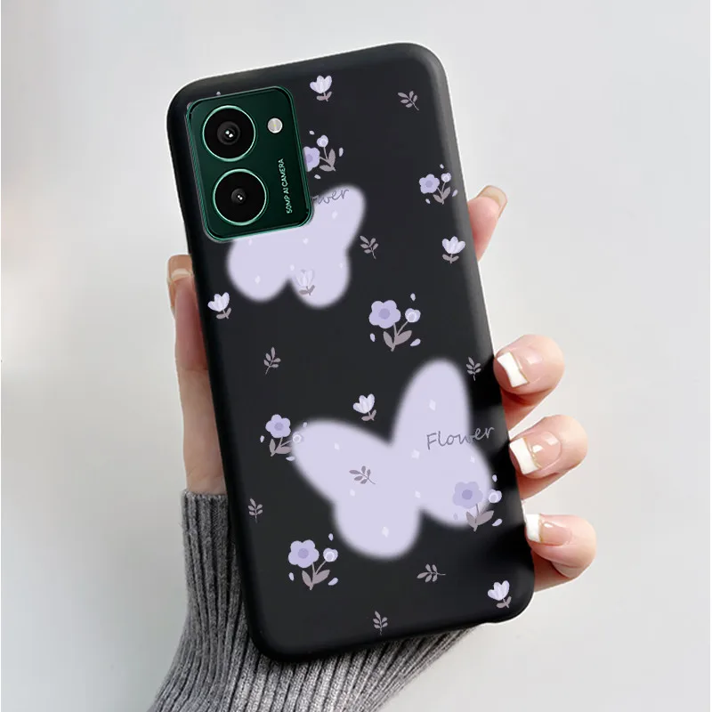 Luxury Fashion Butterfly Flower Painted Black Soft TPU Silicone Phone Case