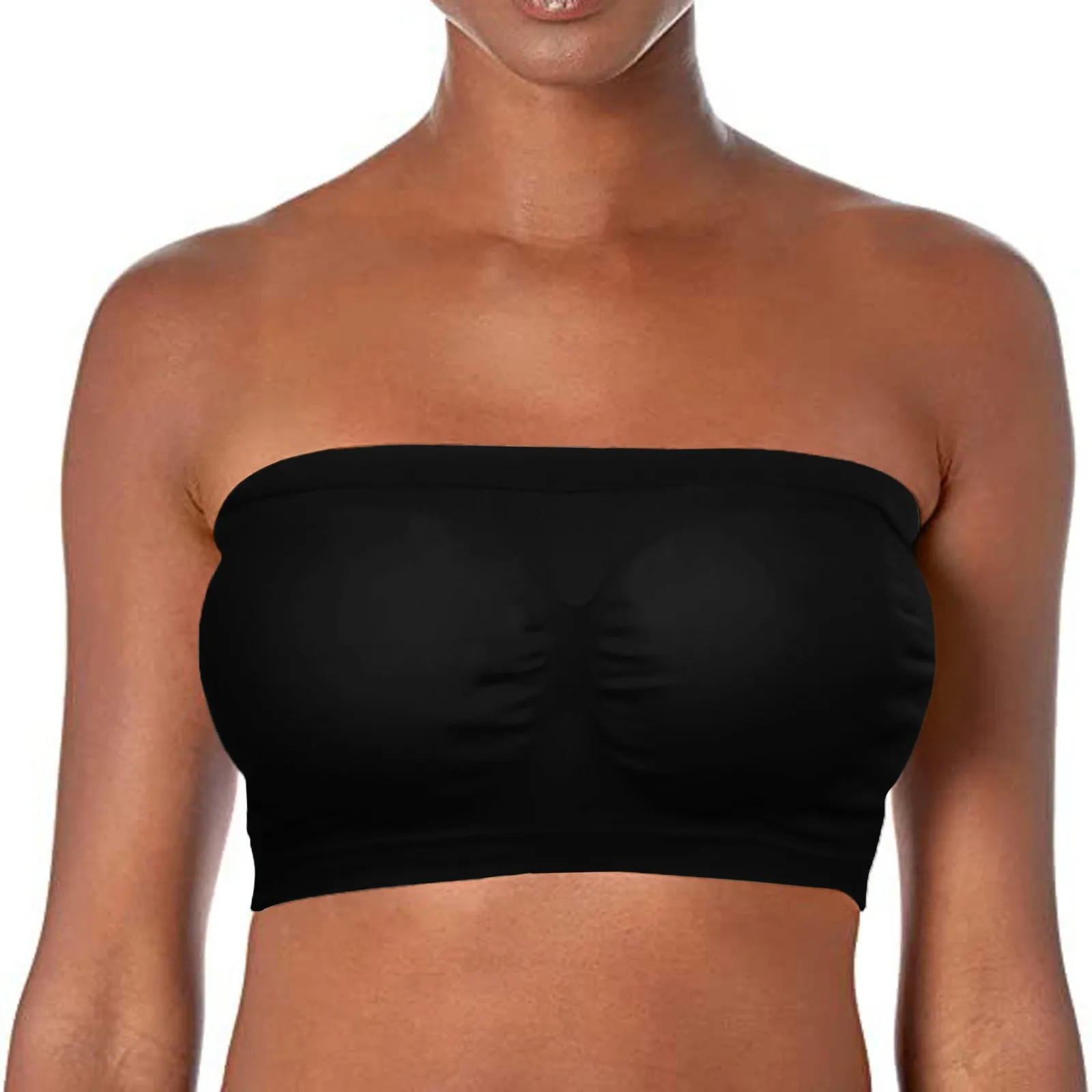 Women Bandeau Stretch Strapless Bra Fashionable Summer Mesh Solid Strapless Bra Suitable For One-Shoulder Tops