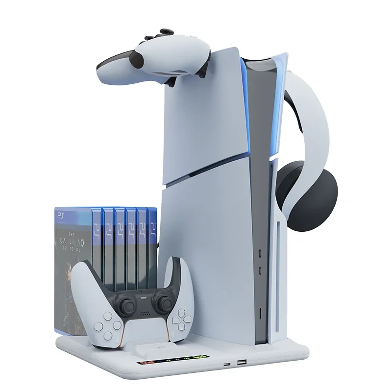 HBP-537 for PS5 Slim host multifunctional heat dissipation with disc storage headphone rack for PS5 handle dual seat charging