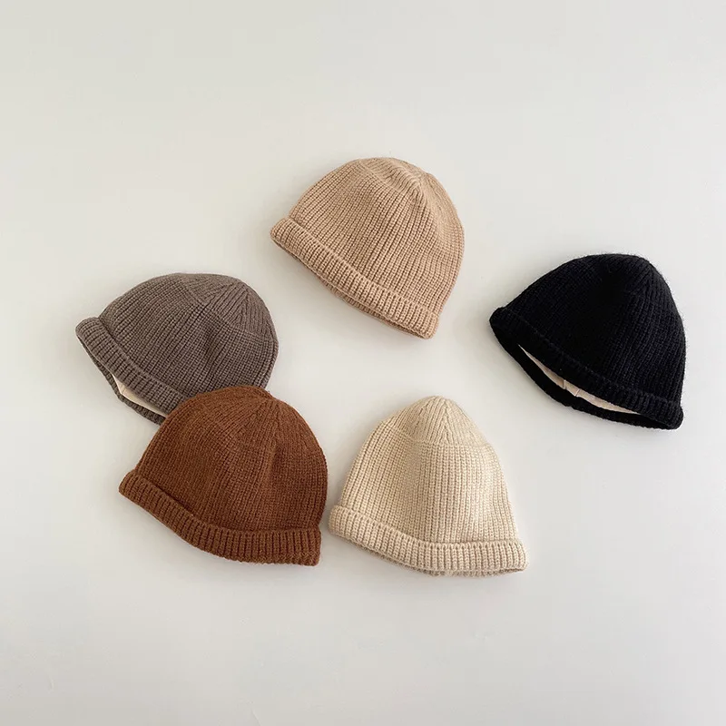 

Winter Warm Baby Knitted Hat For Boy Girl Kids Knit Beanie Solid Color Children Hats Soft Cotton Infant Toddler Cap Accessories