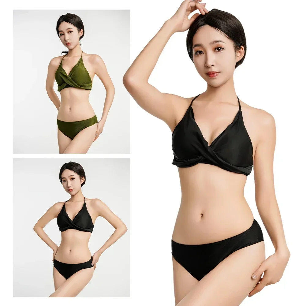 Sexy Women Padded Bikini Set Two Piece Summer Bathing Suit Korean Swimwear Surf Beachwear V-Neck Female Swimsuit Biquinis