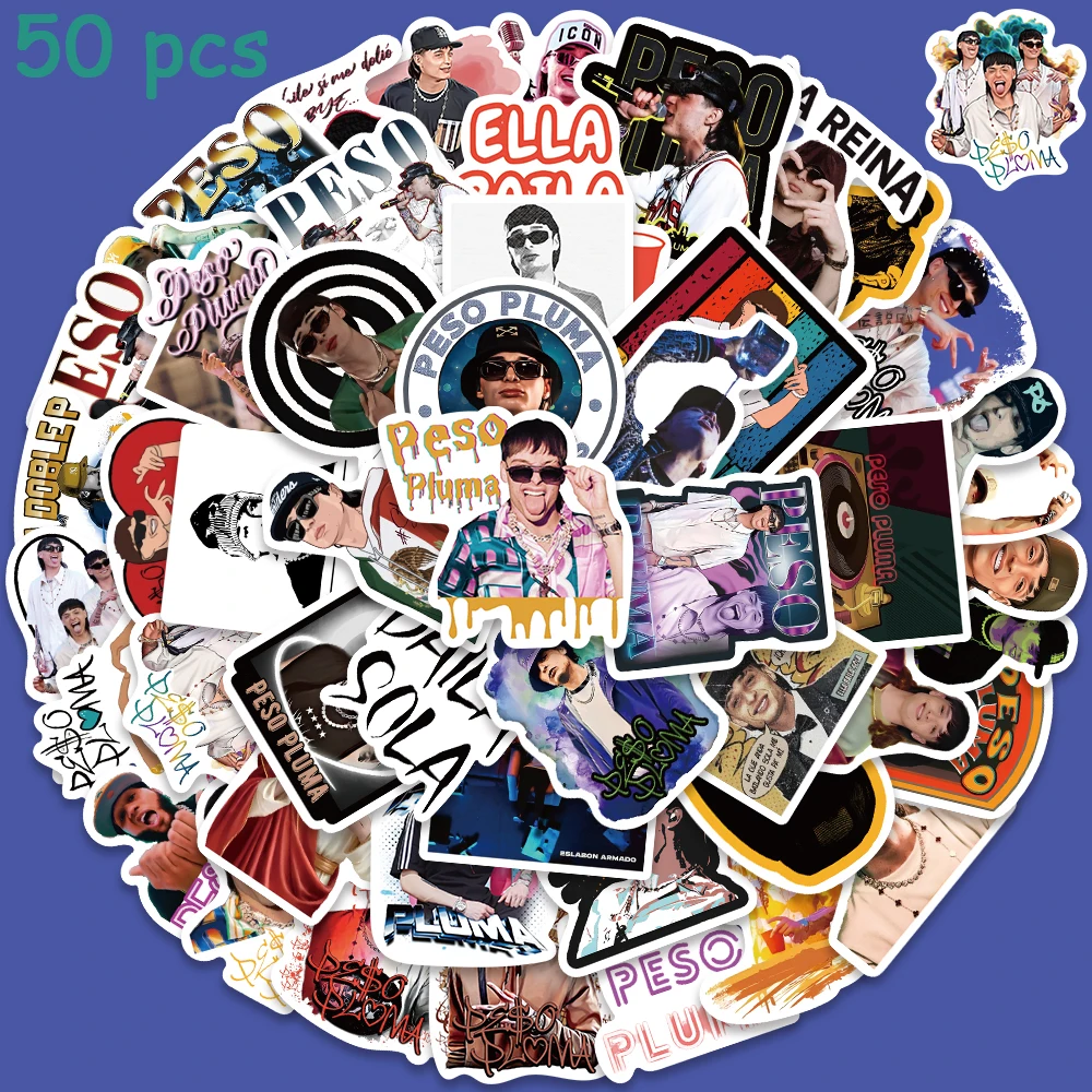 50pcs Hot Singer Peso Pluma Stickers Funny Aesthetic Decals For Laptop Suitcase Skateboard Scrapbook Phone Graffiti Stickers mayitr 50pcs ассорти домашняя швейная машина иглы ремесло для брата janome singer