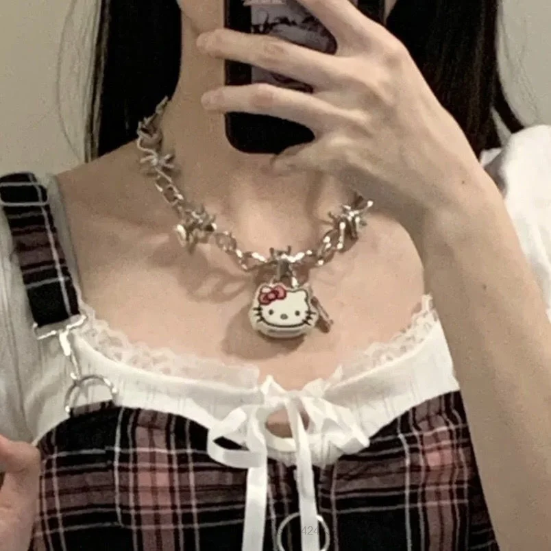 Hello Kitty Necklace - Sanriocore Emo Punk Girly Vibes – Aesthetics Boutique