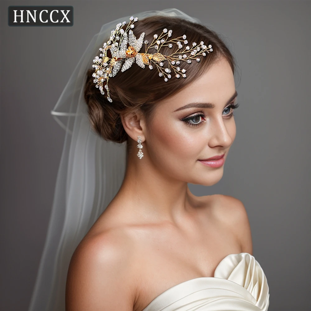 

HNCCX Bridal Hair Comb Gold Color Headpieces Alloy Leaf Hair Accessories Crystal Headwear For Bridesmaid Party Hair Tiara CP54