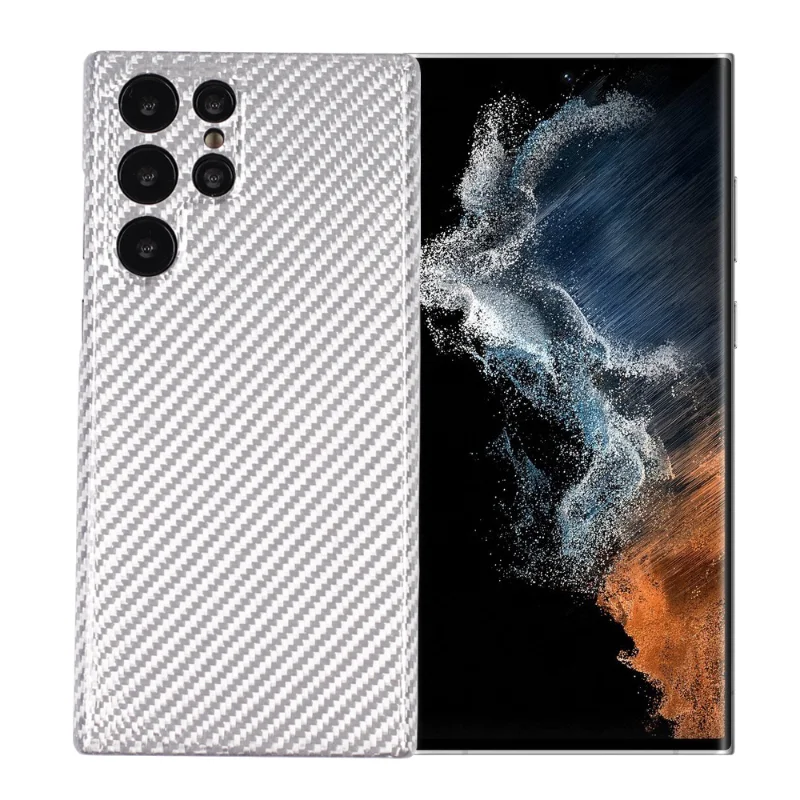 

Деловой чехол из углеродного волокна для Galaxy S22 Ultra, серебристый чехол из углеродного волокна с тонким отверстием для Samsung Galaxy S22Ultra, чехол для телефона