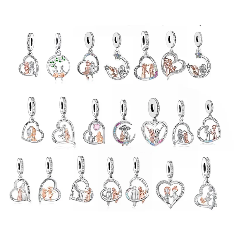 FC Jewelry Fit Original-Charm-Armband aus 925er Silber „Always My Sister Forever My Friends“-Perle für die Herstellung von Frauen-Geburtstags-Berloque
