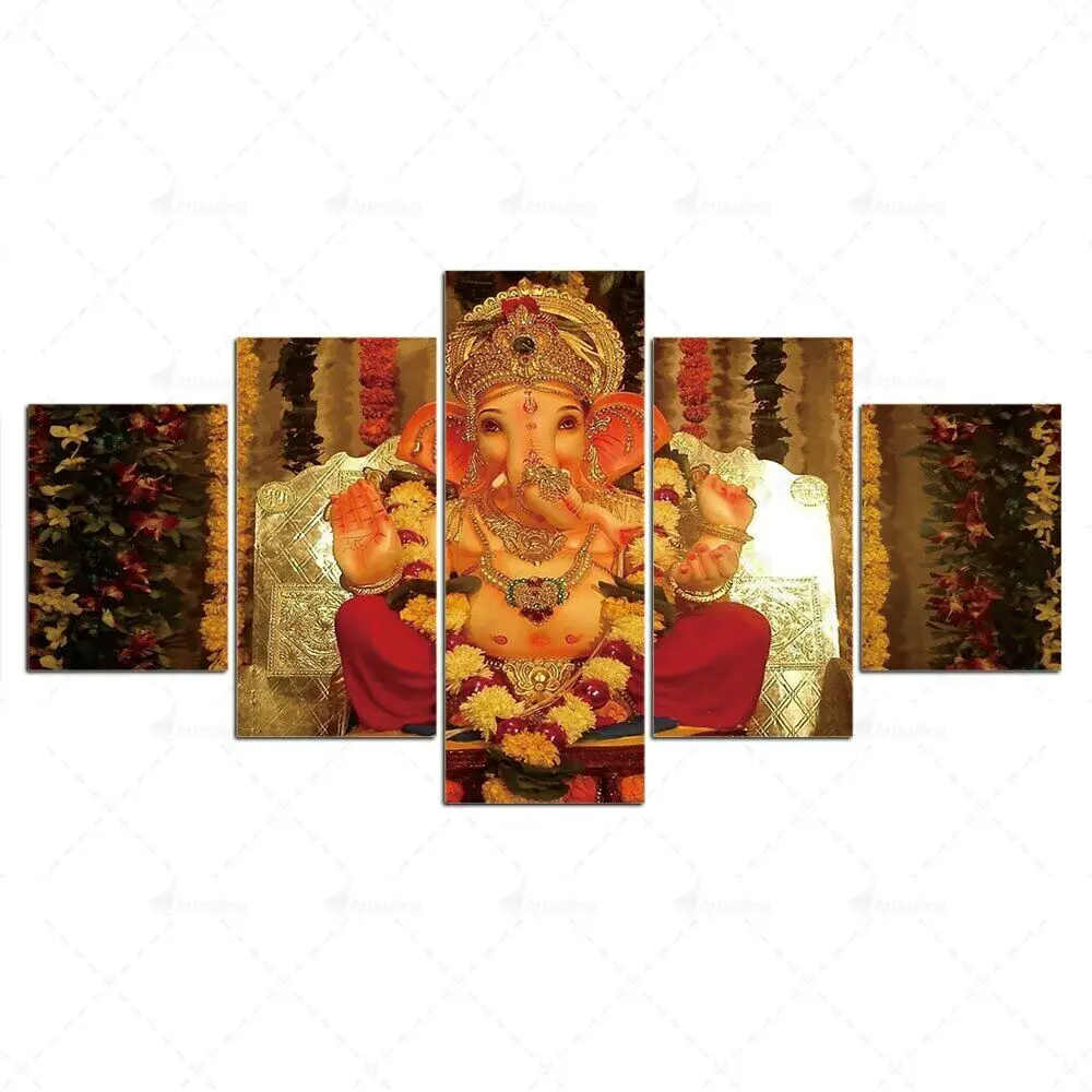 

5Pcs Ganesh Elephant 5 Pieces Canvas HD Print Home Decor Room Decor Abstract Pictures Paintings Wall Art Poster 5 Panel