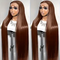 34 pouces # 4 perruques brunes chocolatées lisses avec dentelle frontale 13x6 HD, perruques frontales 13x4 pré-épilées en cheveux humains brésiliens Remy 2