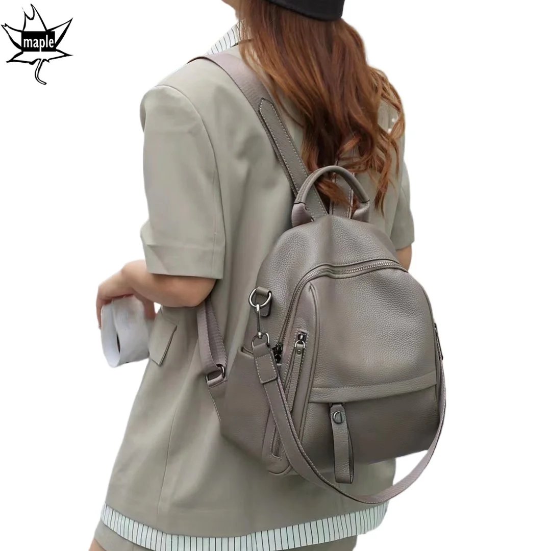 

Daily Casual Genuine Leather Backpack Women Vintage Cow Skin College Girl School Shoulder Bag Large Travel Knapsack Coffee