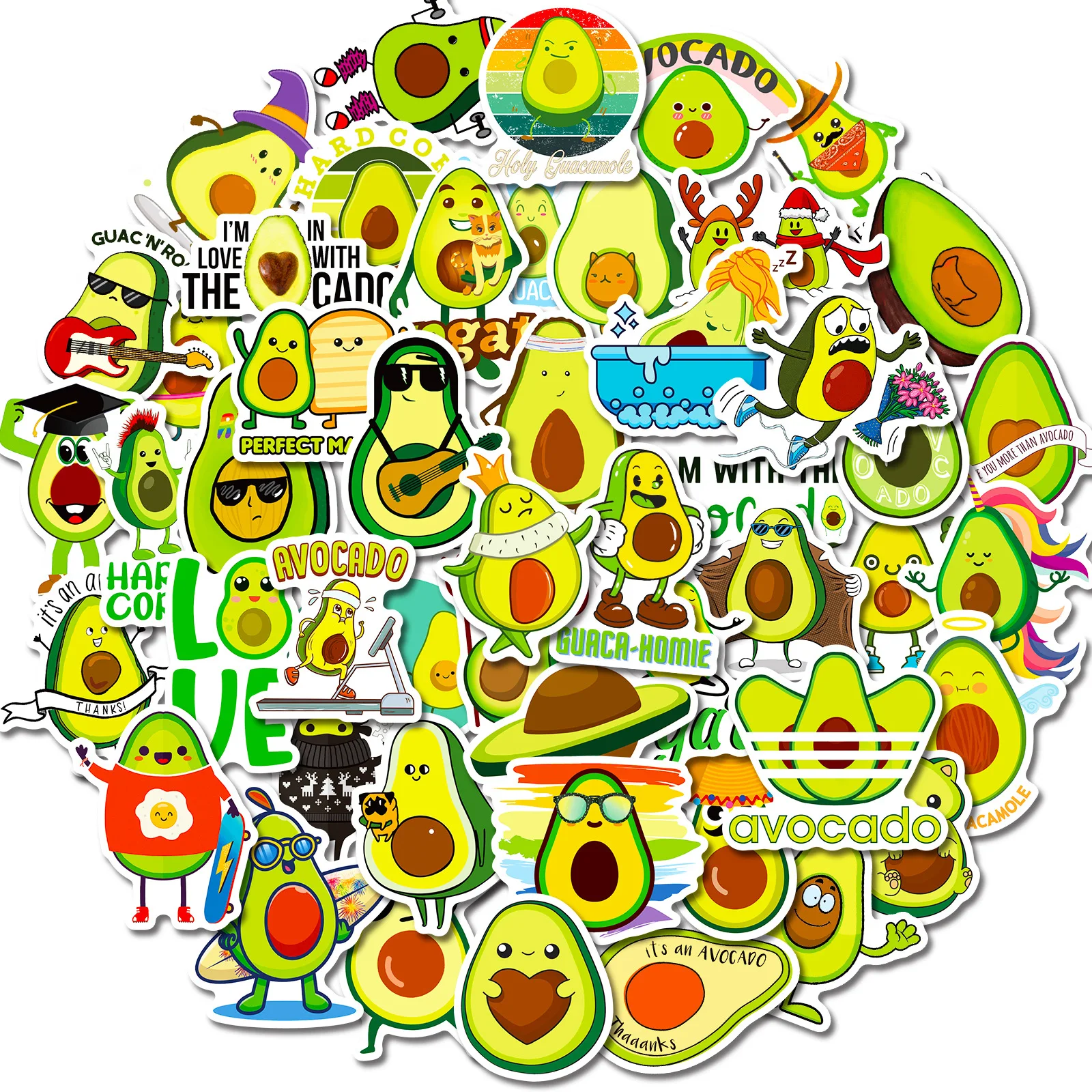 50pcs Avocado Cartoon Cute Fruit Avocado Creative Car Water Cup Refrigerator Guitar Waterproof Sticker