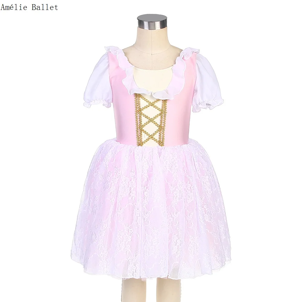 

22553 Short Sleeves Pink/Pale Green Spandex Bodice Ballet Dance Tutu Women and Girls Stage Performance Ballet Costume Dress