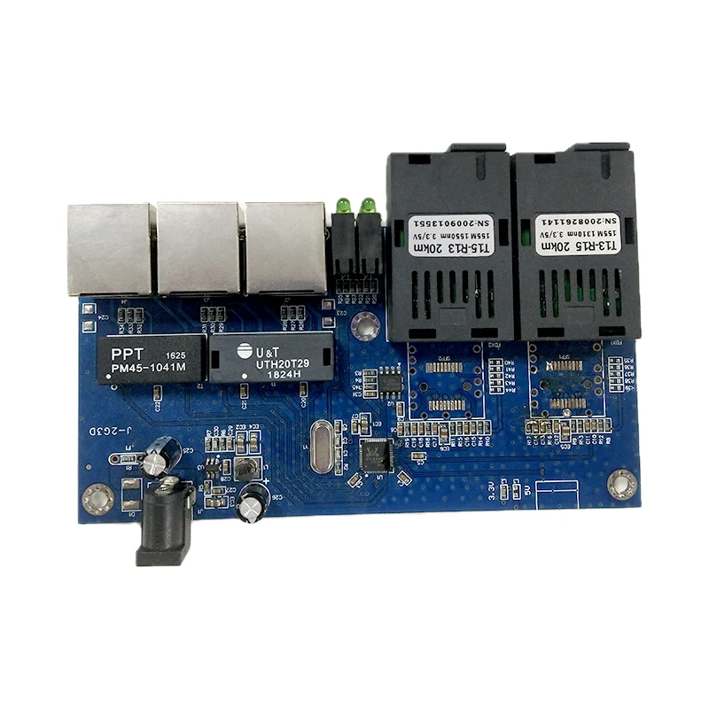 10/100MBPS 2 SC fiber and 3 RJ45 PCBA Fast Ethernet switch Converter 20KM  Fiber Optical Media Converter PCBA