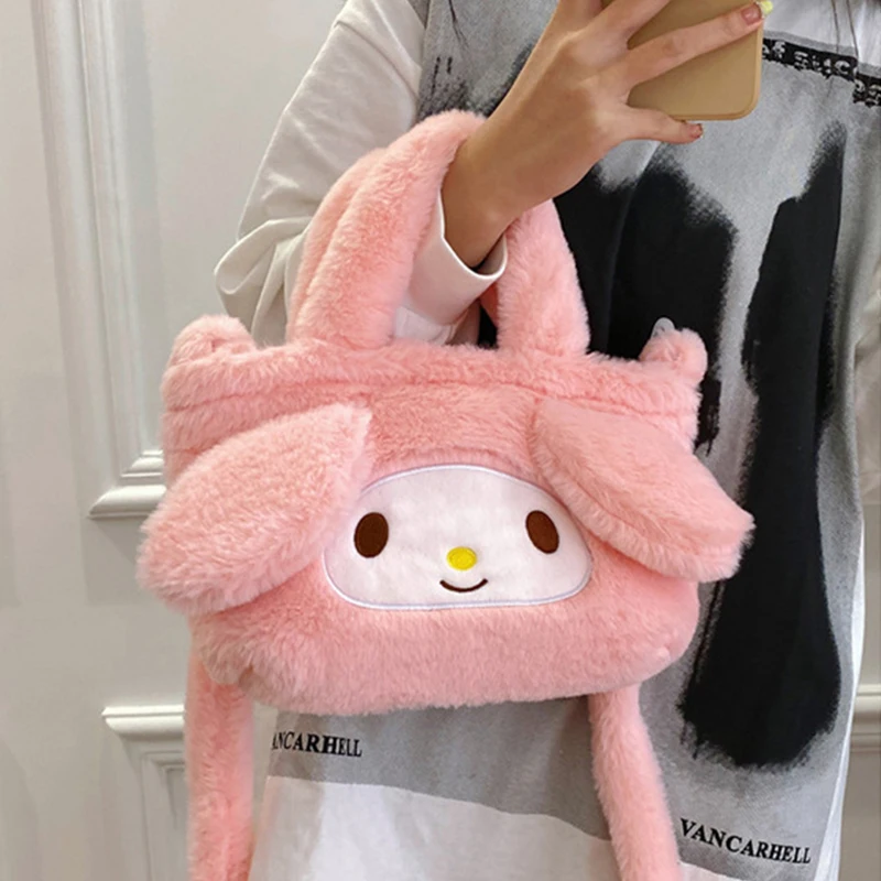 Sanrio Shoulder Bag Plush Kuromi Handbag My Melody Kawaii Hello Kitty Backpack Makeup Pouch Women Gift Girl Tote Bag