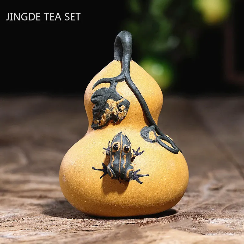 1PC Yixing Raw ore Purple Clay Tea pet frog pumpkin Statue Creative Handmade Tea Ceremony Accessories Home Decor Crafts