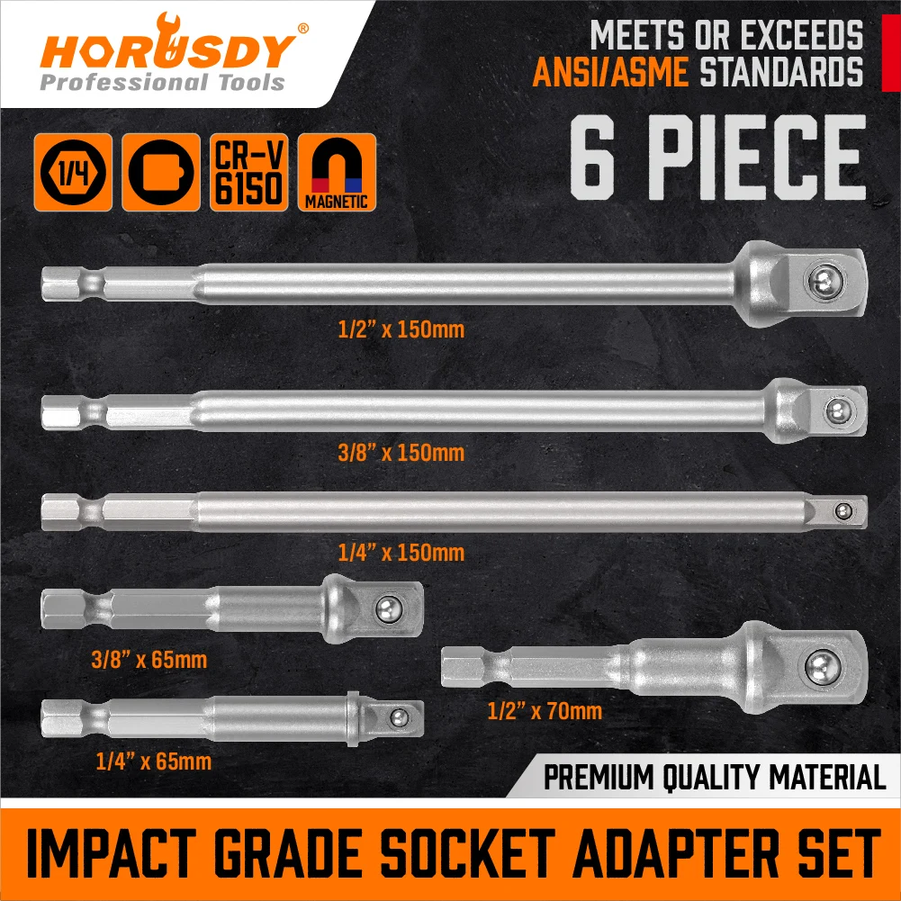 HORUSDY 6Pc Drill Socket Adapter Set Long Short Combination Extension Impact Nut Driver