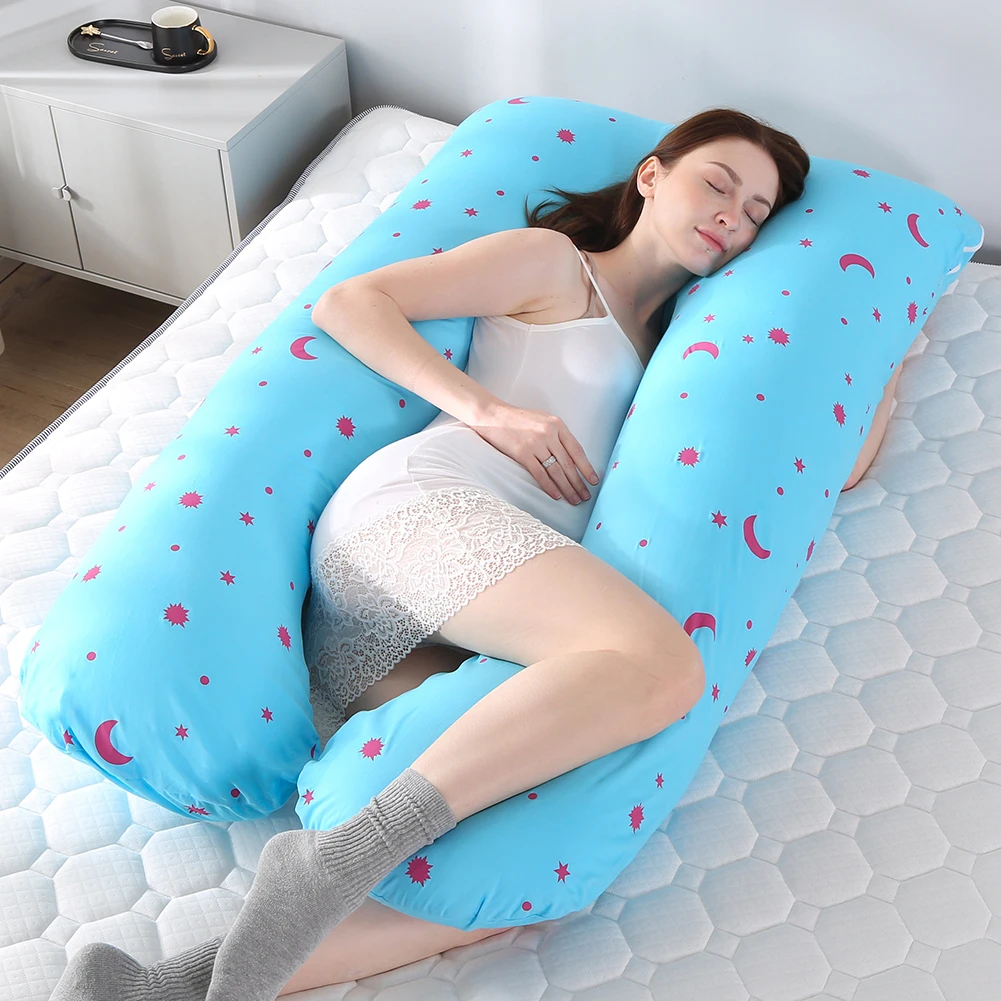 U-shape Pregnant Pillowcase 130x70cm Women Cotton Printing Multifunction Side Protected Cushion Cover Bedding Relaxing Pillows