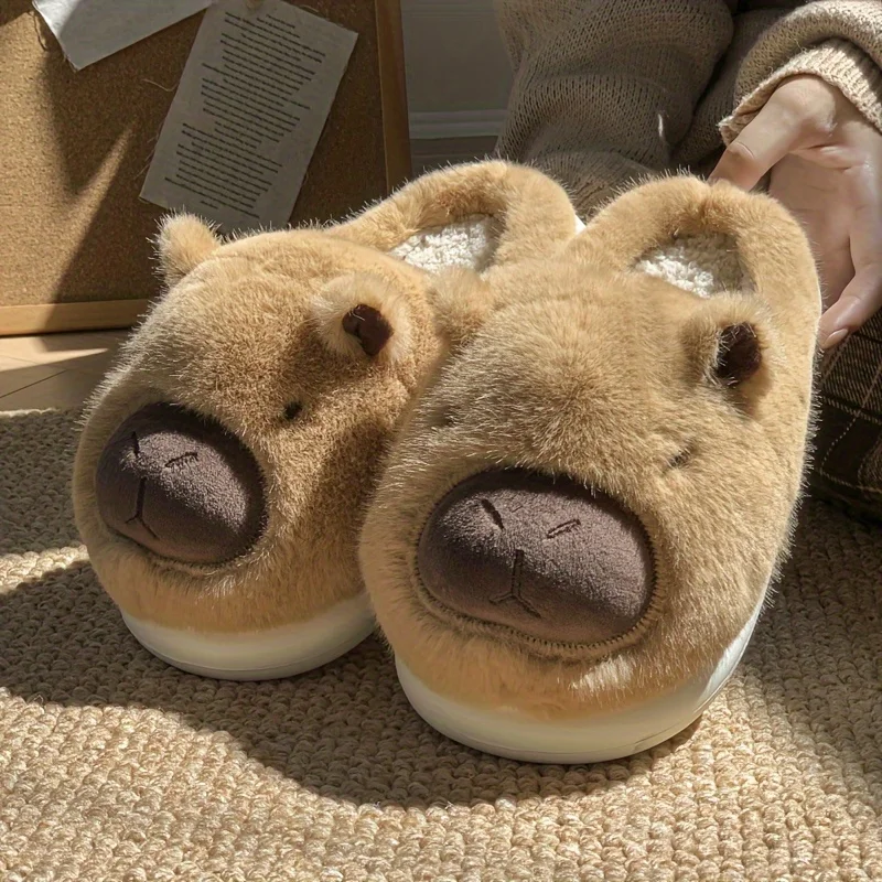Comfortable Plush Women's Slippers - Cute Cartoon Animal Design, Non Slip Sole, Warm Indoor Shoes, Household Winter Slippers
