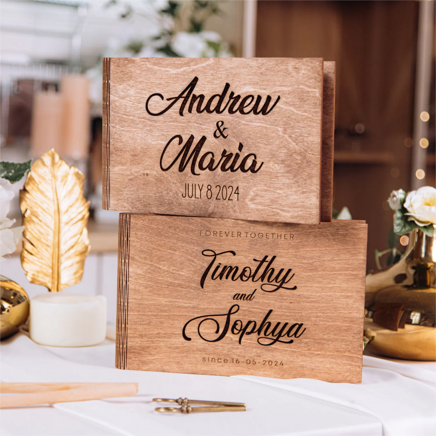 

Personalized Wedding Guestbook Custom Guest Book Engraved Messages Photo Album Rustic Wooden Signing Book for Weddings Supplies