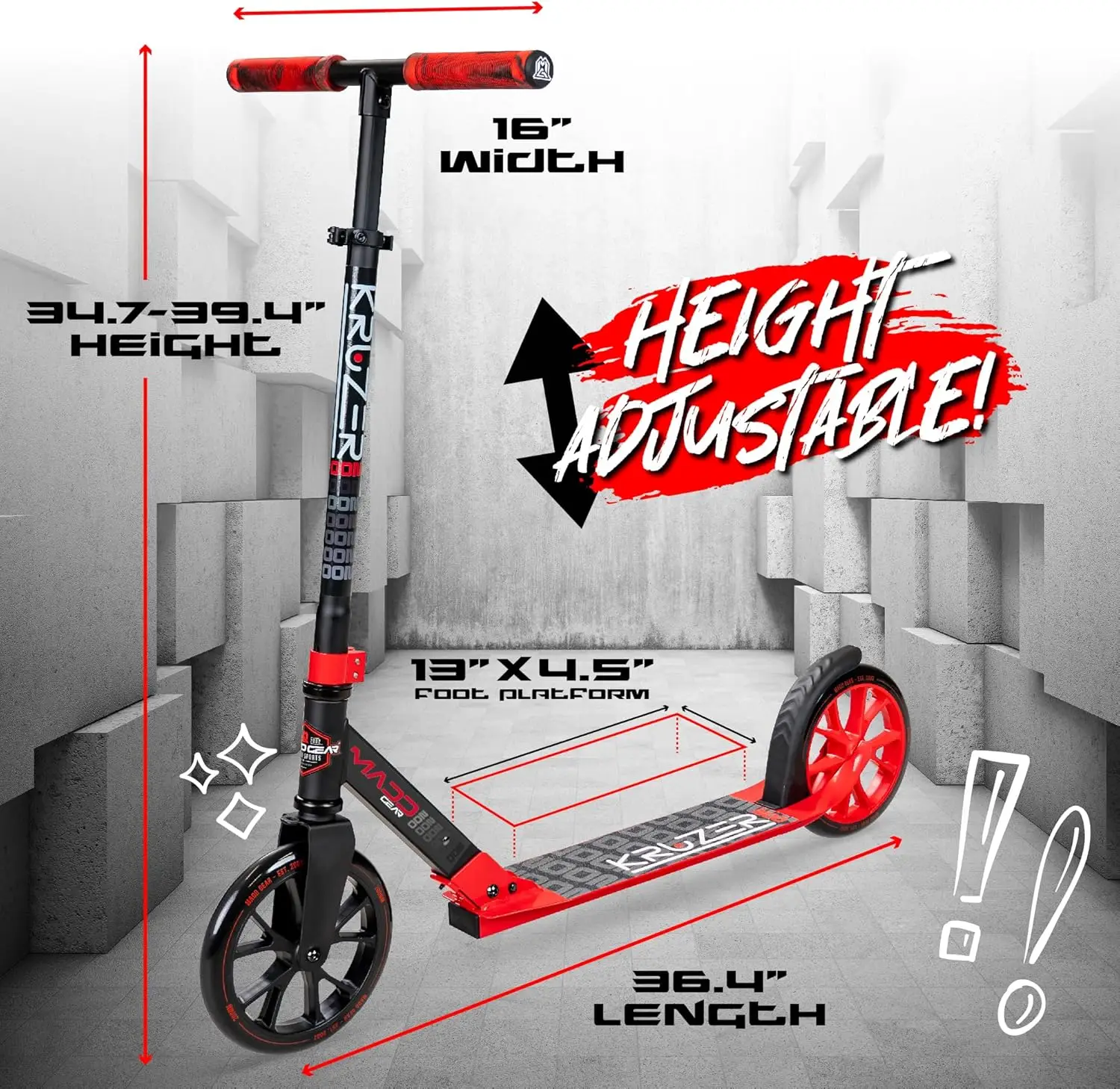 Gear Metro 200 Folding Adult & Teen Scooter-Adjustable, Lightweight, 2-Wheel Commuter Scooter with Large Smooth Rolling W