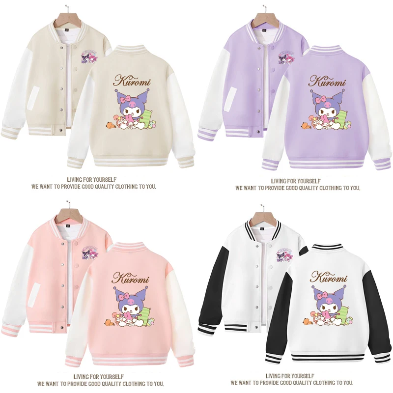 

Cute Cartoon Kawaii Sanrioed Kuromi Girls' Coat Spring and Autumn New Children's Loose Casual Sports Baseball Uniform