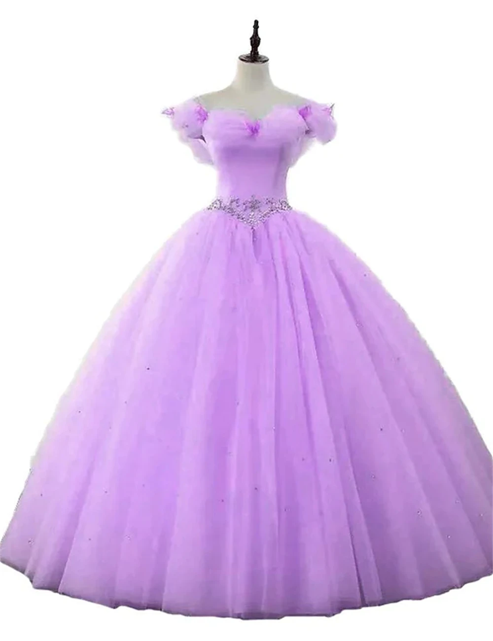 Fancy Quinceanera Dresses Princess Floor Length Sleeveless Off Shoulder Tulle with Beading Butterfly Vestidos De 15 Quinceañera