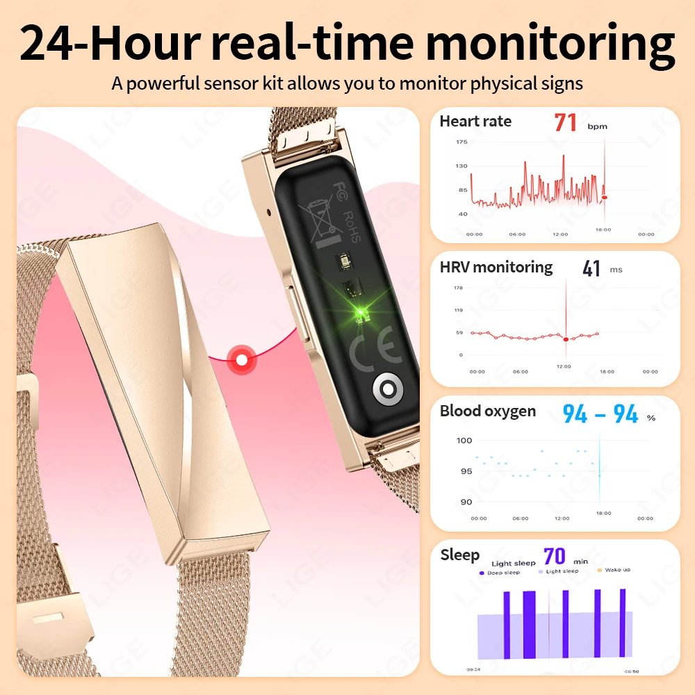 LIGE Health Smart Watch Bracelet Couple Interaction Heart Rate Monitor Men Women Band Sports Waterproof Call Reminder Smartwatch