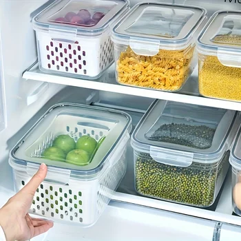 Copertura da cucina Frigorifero Alimenti freschi congelati Scatola sigillata per la conservazione della freschezza Scatola di plastica per scarico di frutta e verdura 1