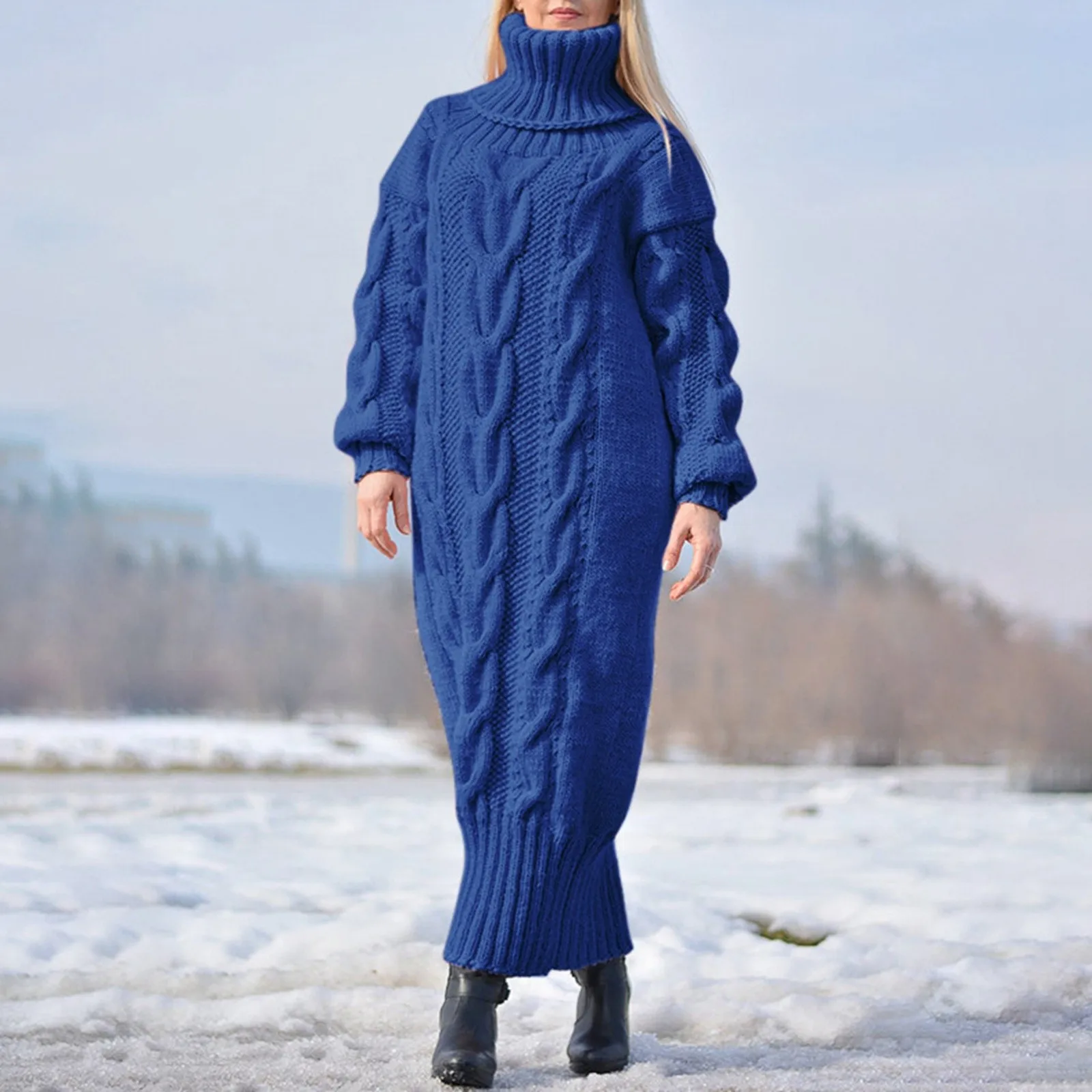 LILLA Women's Knitted Winter Sweater Dress - Long Warm Jumper for Cold Weather