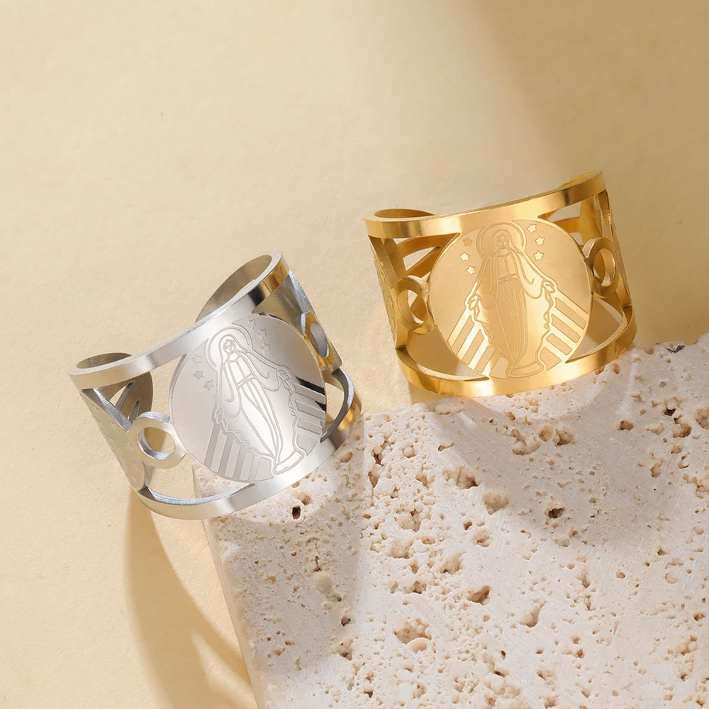 Dawapara Jungfrau Maria Ring verstellbar Heilige Mutter Maria christliche Geschenke Segen Schutz religiöser Ring Edelstahl Schmuck – Detail 10