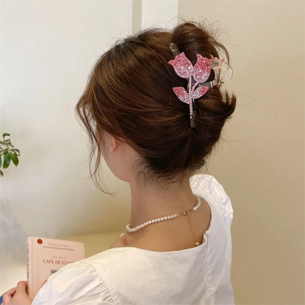 

Hair Accessories Elegant Japanese Rhinestone Winter Hair Crab Clip Girl's Headwear Tulip Shark Clip Female Hair Claw