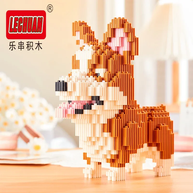 Linkgo Connection Building Blocks Collie Husky Bulldog Corgi Schnauzer 3D Model Animal Dog Mini Bricks Figure Toys For Kid Gift 6