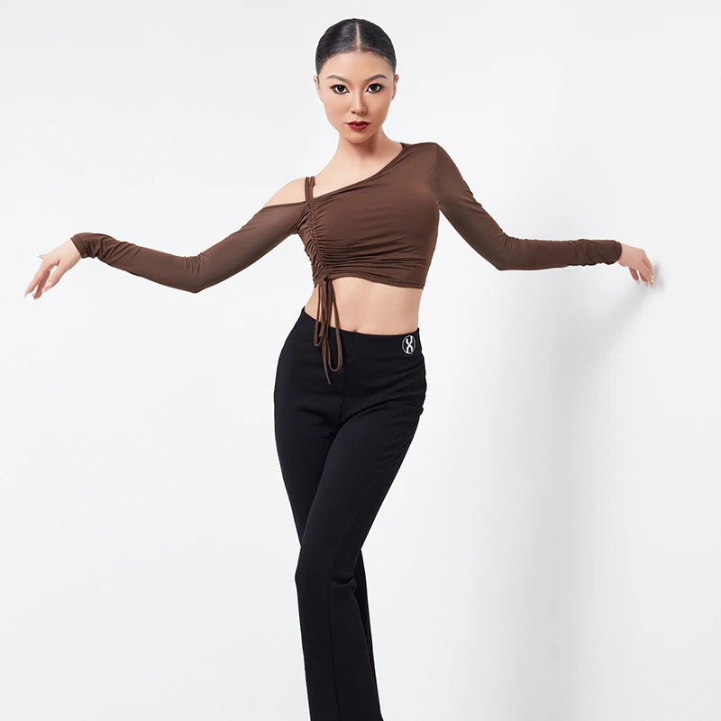 

Women Latin Dance Tops Oblique Shoulder Shirts Chacha Rumba Tango Dress Adult Female Latin Performance Dance Costumes DQS16294