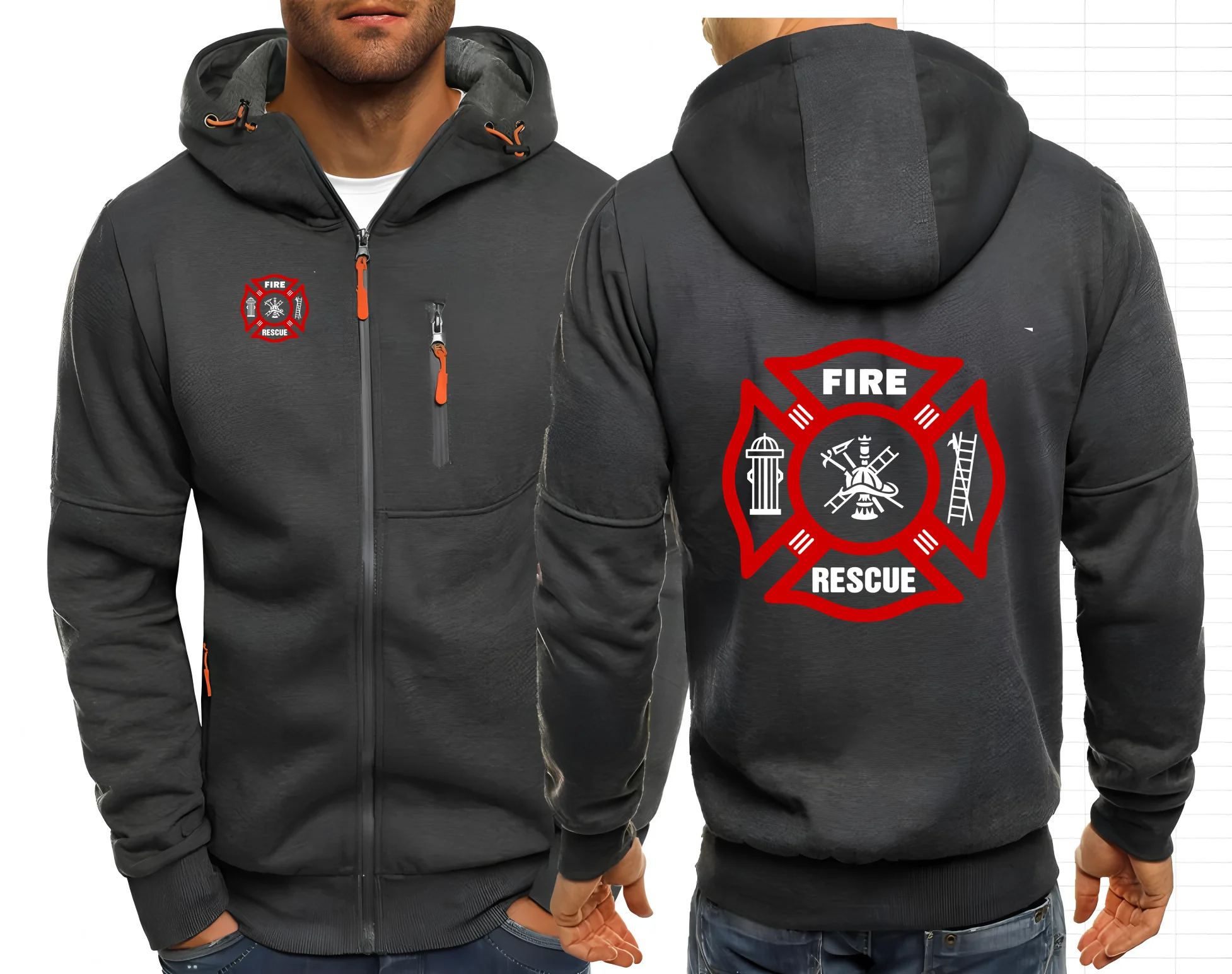 Firefighter Rescue Team Man Hiphop Hoodie Casual Hoodies Pullovers Sweatshirts Men's Jacket Zipper Hoodies Sweatshirt Male Hoode