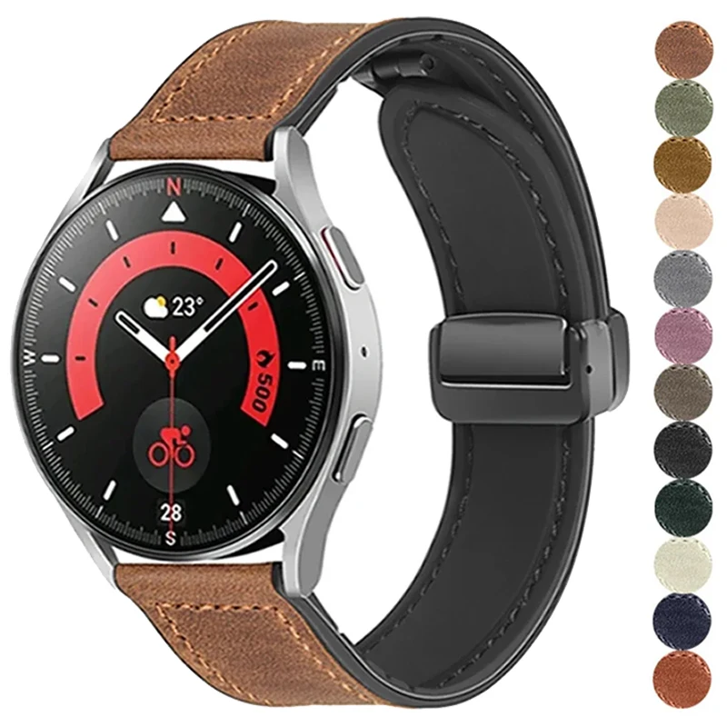 

20mm 22mm Strap for Samsung Galaxy Watch 6 5 4 Active 2 Gear S3 5Pro 45mm Leather Band for Huawei GT4 3 Magnetic Buckle Bracelet