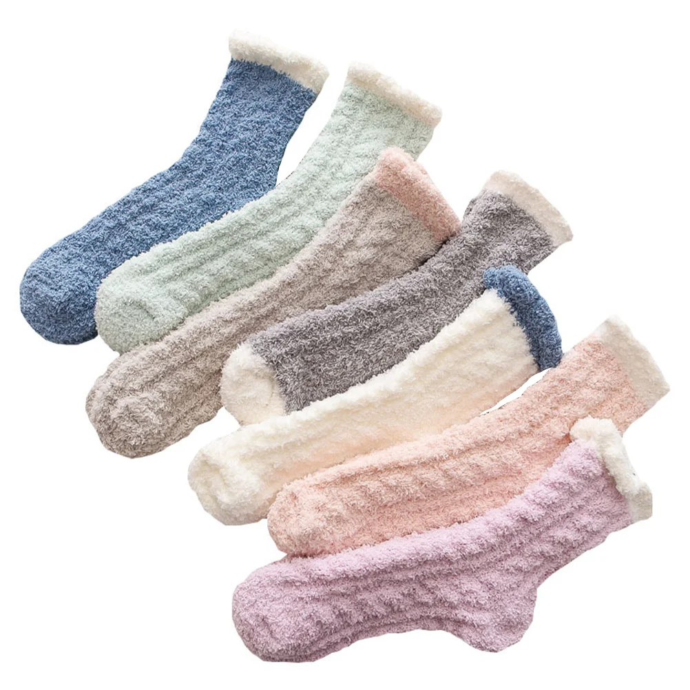 

Coral Fleece Sleeping Socks Household Mid-calf Length Girl Stockings Home Thickened Womens Outdoor Slippers