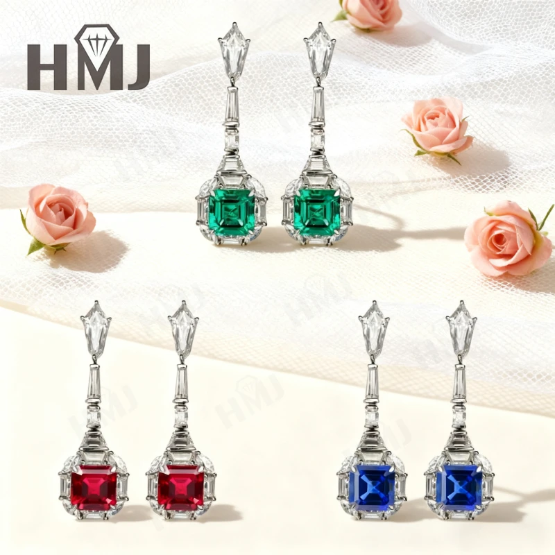 Maßgefertigte Ohrringe mit Labor-Gezüchteten Kolumbianischen Smaragden/Rubinen/Saphiren 10K/14K/18K Feiner Schmuck Jubiläums- und Muttertagsgeschenke für Sie – Detail 10