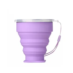 Compact 200ml Silicone Collapsible Travel Mug with Lid - Heat Resistant and Portable (Purple)