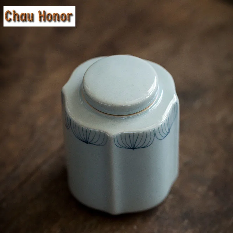 Vintage Blue And White Tea Cans Hand Painted Lotus Art Ceramic Tea Packaging Jar Sealed Storage Candy Kung Fu Teaware Services