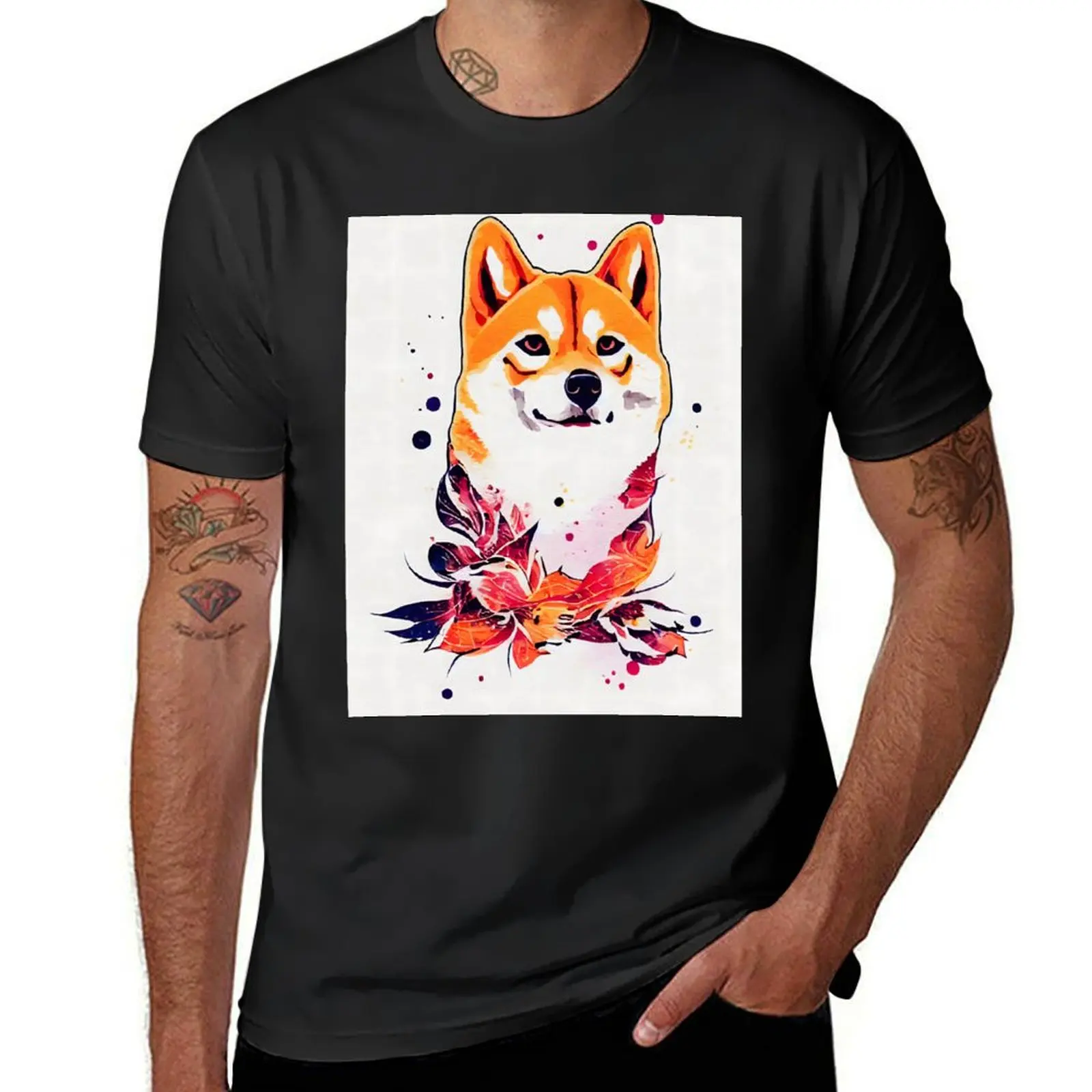 

Shiba inu dog white and brown with warm fall colors T-Shirt plus size tops sweat oversizeds summer top fitted t shirts for men