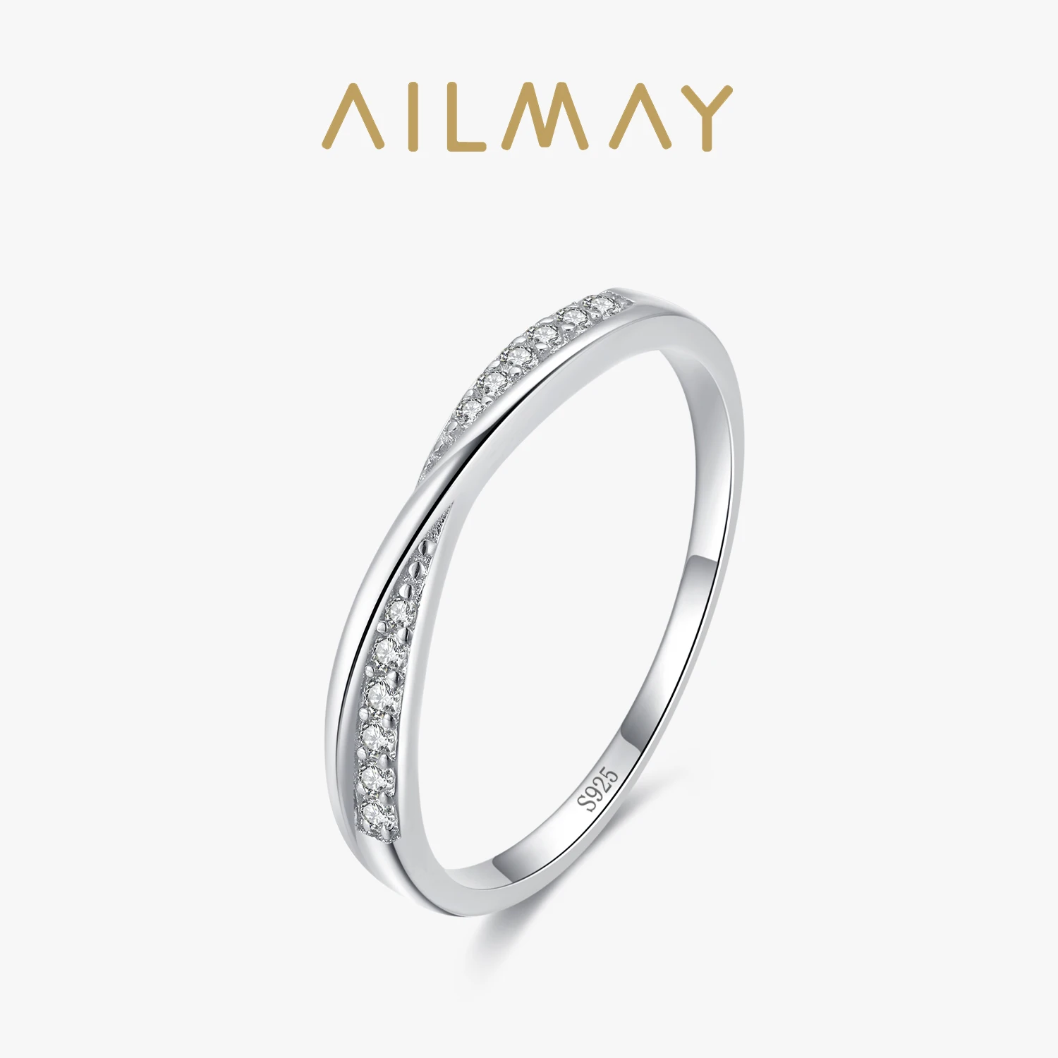 Ailmay Simple Interwoven Ring 925 Sterling Silver CZ Zircon Finger Rings For Fine Female Fashion Jewelry silver ring silver rings
